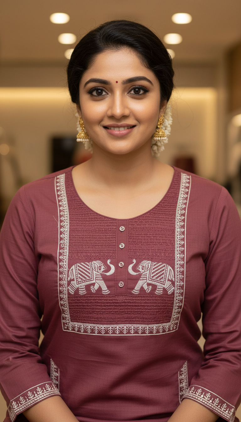 Ethnic Cotton Kurta Set with Elephant Motif