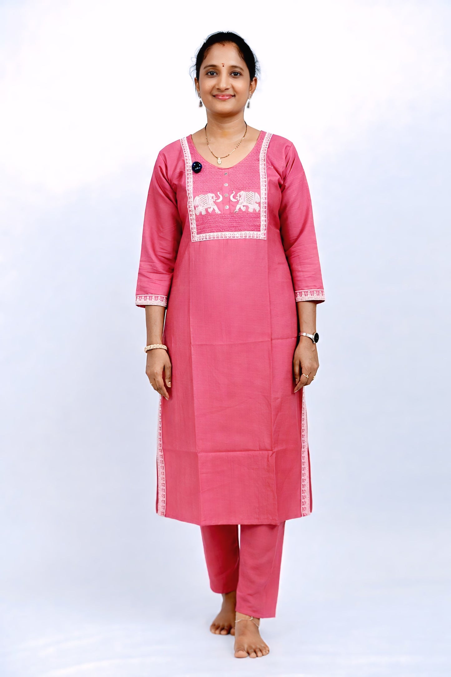 Ethnic Cotton Kurta Set with Elephant Motif