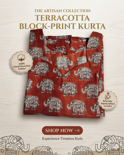 Kalamkari Straight Kurti with Elephant Motif
