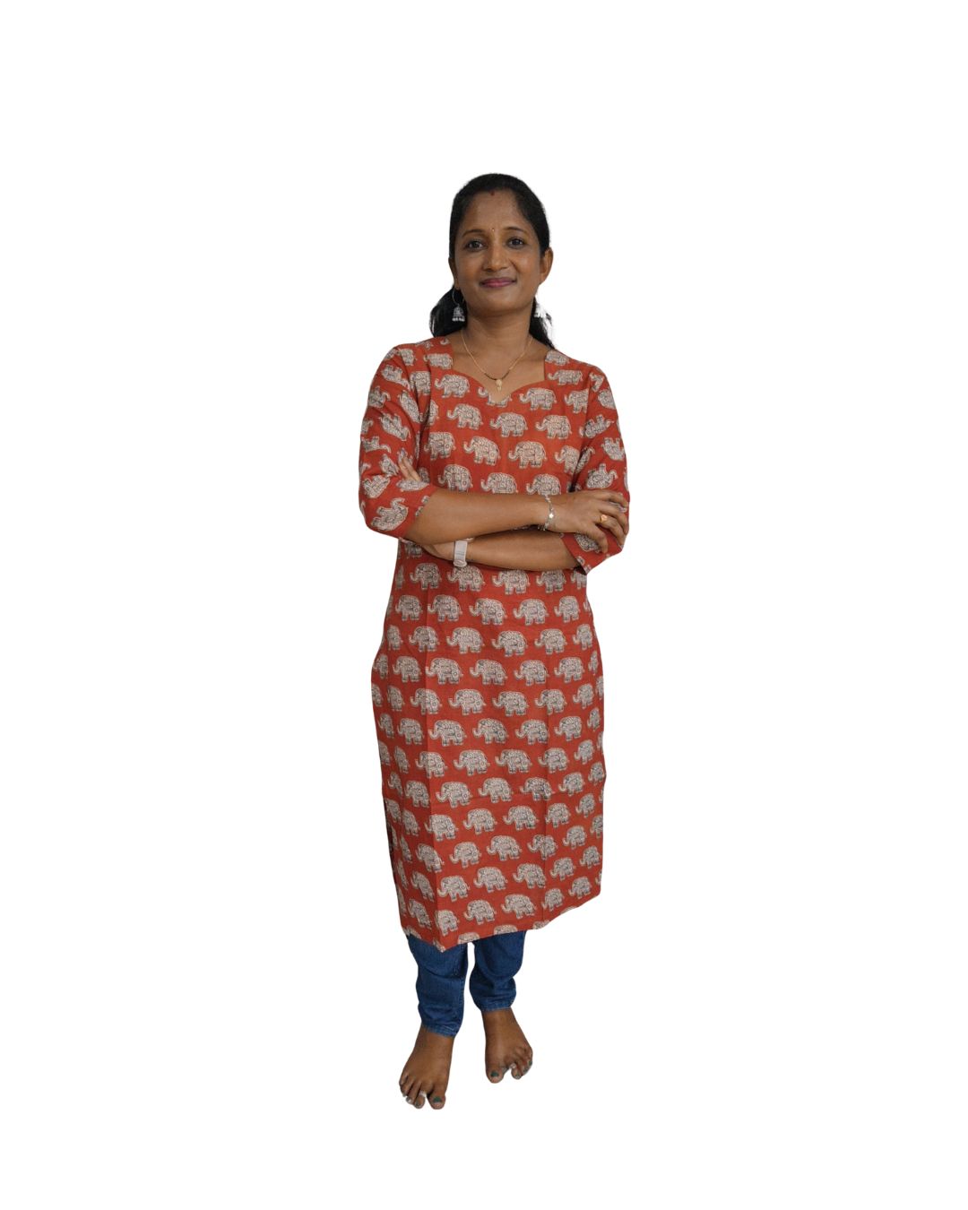 Kalamkari Straight Kurti with Elephant Motif