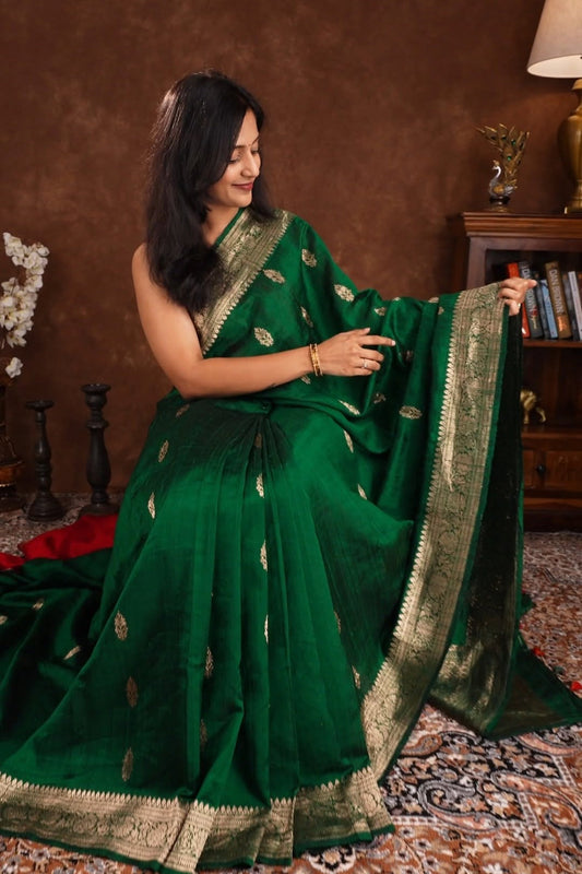 Emerald Green Raw Silk Saree