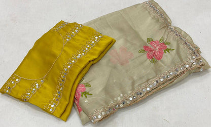 CHIFFON FLORAL EMBROIDERY THREAD WORK SAREE