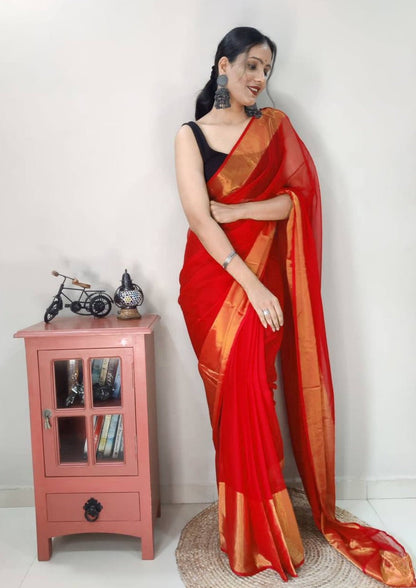 1011 GEORGETTE SAREE WITH GOLD PATTA