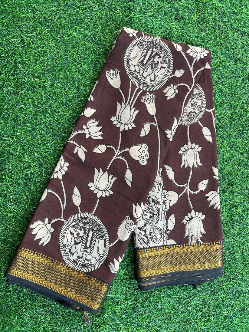 Kalamkari Cotton Nizam Border Saree- (VAN19)