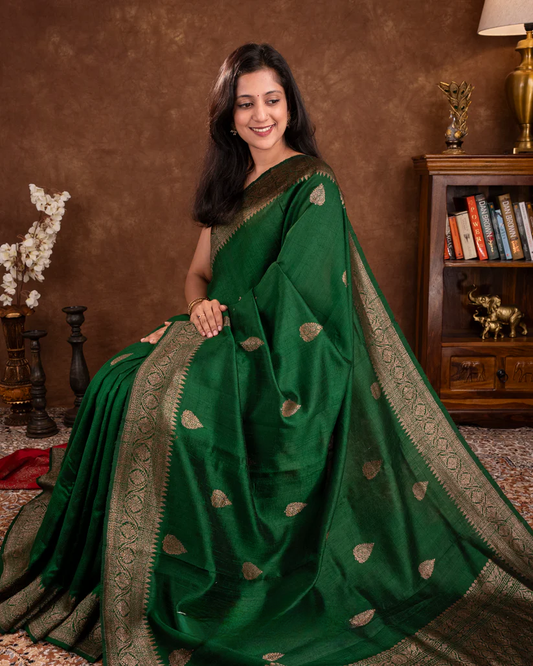 Dark Green Raw Silk Saree