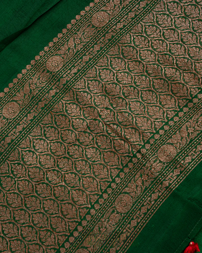 Dark Green Raw Silk Saree