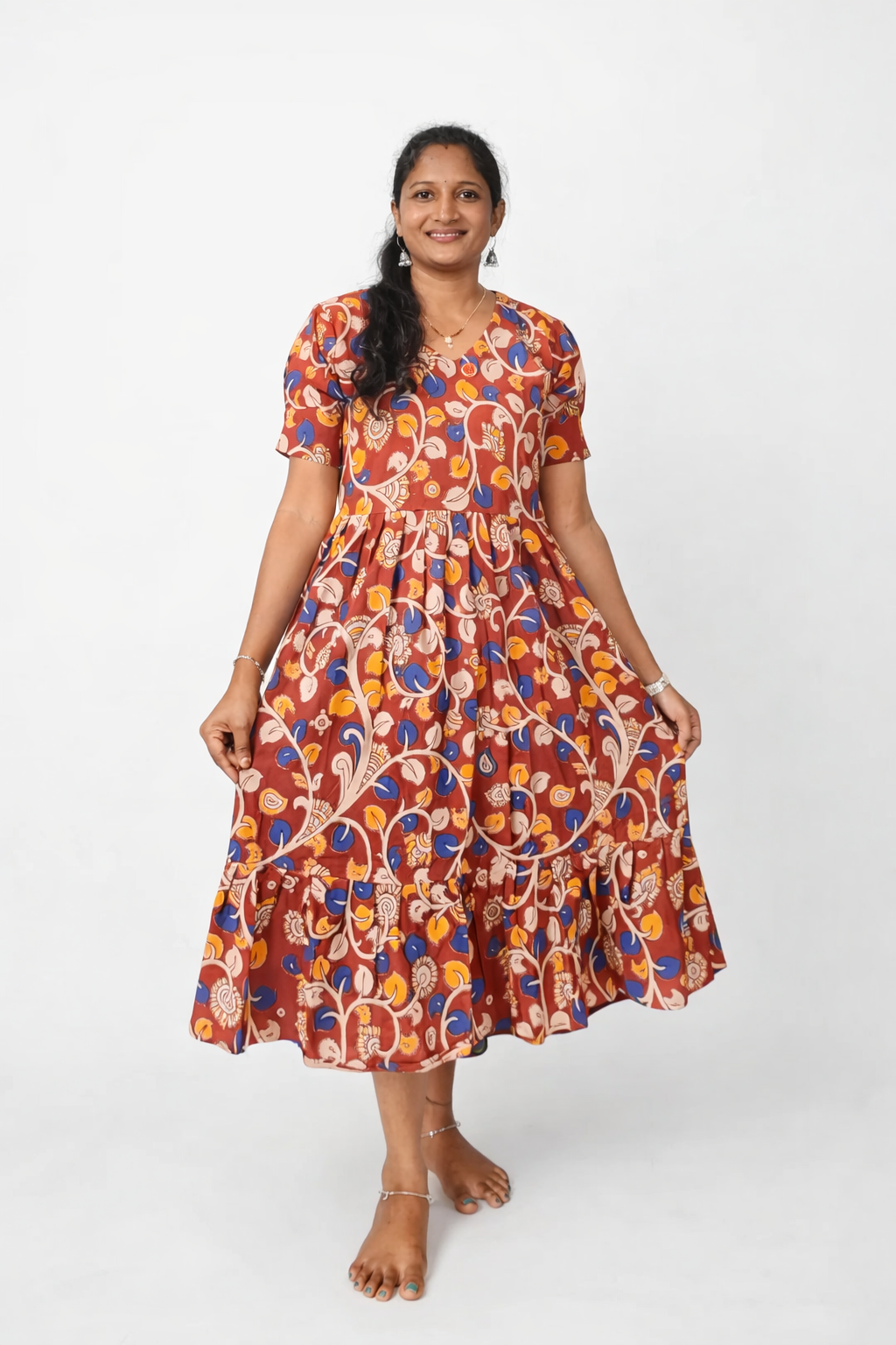 Kalamkari Hand Block Floral Printed Frock