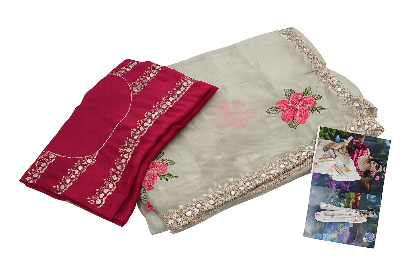 CHIFFON FLORAL EMBROIDERY THREAD WORK SAREE