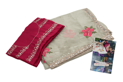 CHIFFON FLORAL EMBROIDERY THREAD WORK SAREE
