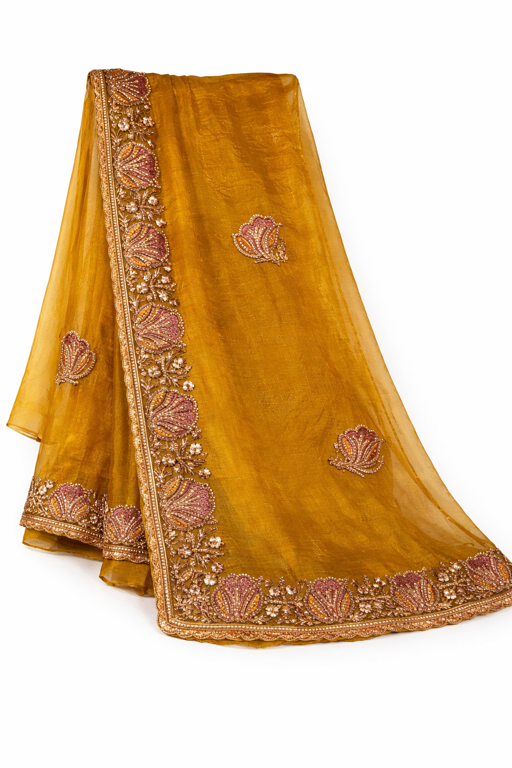 Mustard Yellow Embroidered Saree
