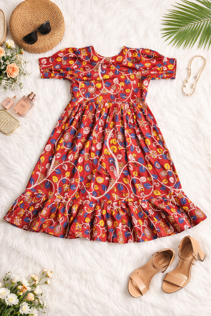 Kalamkari Hand Block Floral Printed Frock