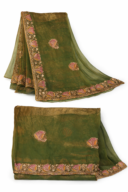 Moss Green Embroidered Saree
