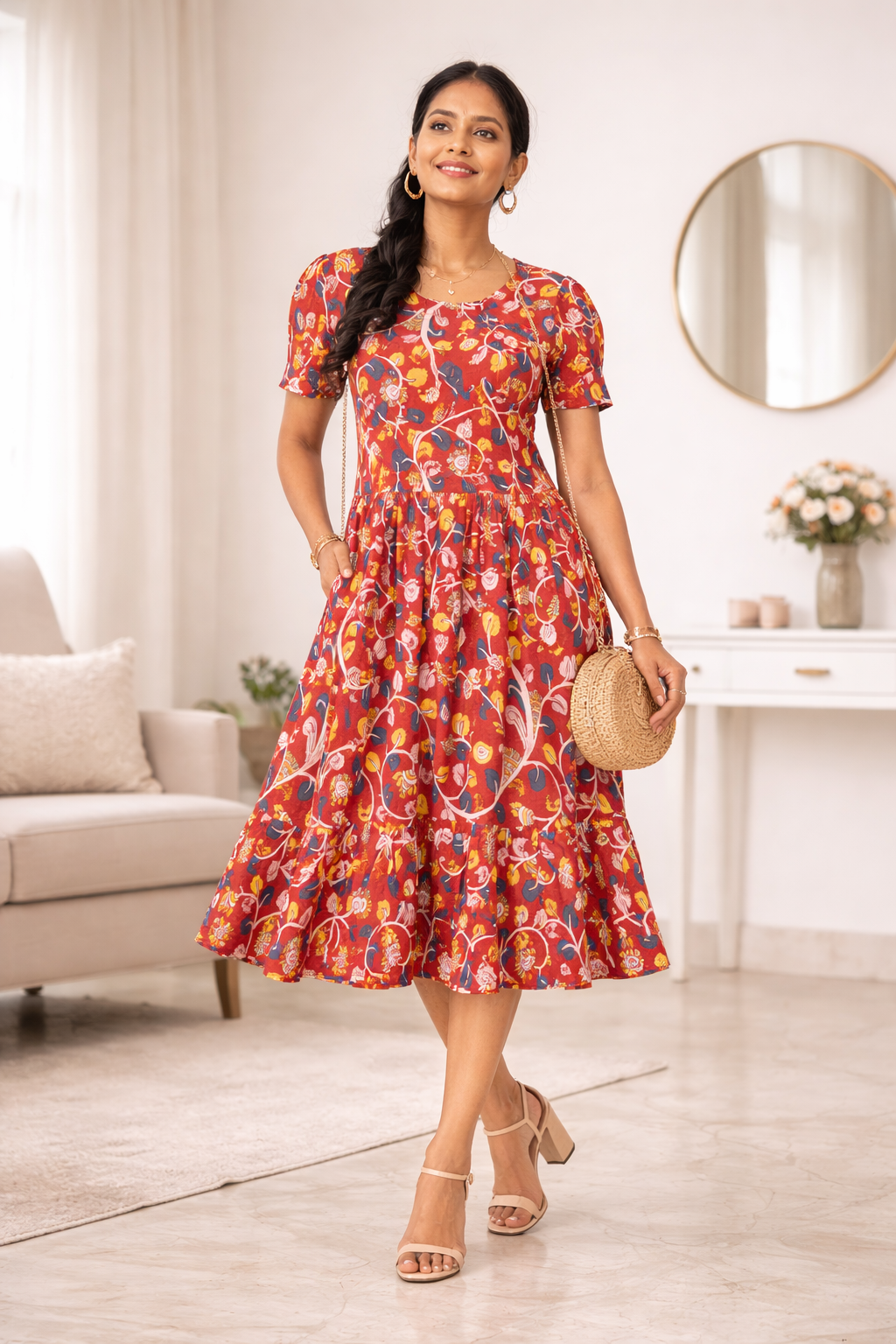 Kalamkari Hand Block Floral Printed Frock