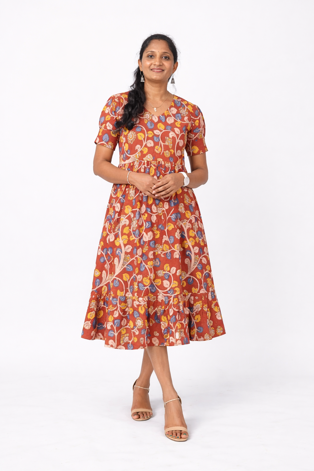 Kalamkari Hand Block Floral Printed Frock