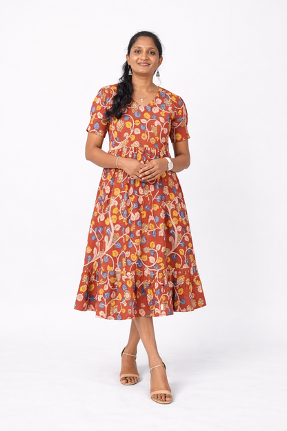 Kalamkari Hand Block Floral Printed Frock